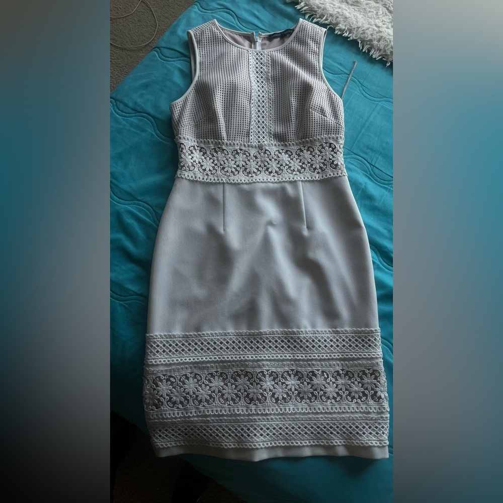 Saks Fifth Avenue Light Gray Lace-Trim Mini Dress
